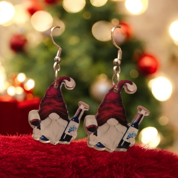 Festive Gnome Earrings - Red and White - Picture 1 of 4